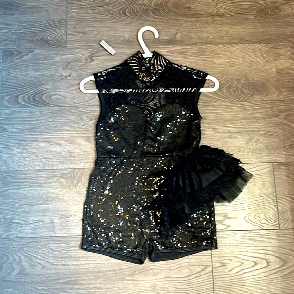 Sassy black sequinned/lace dance costume childs large - Picture 2 of 11